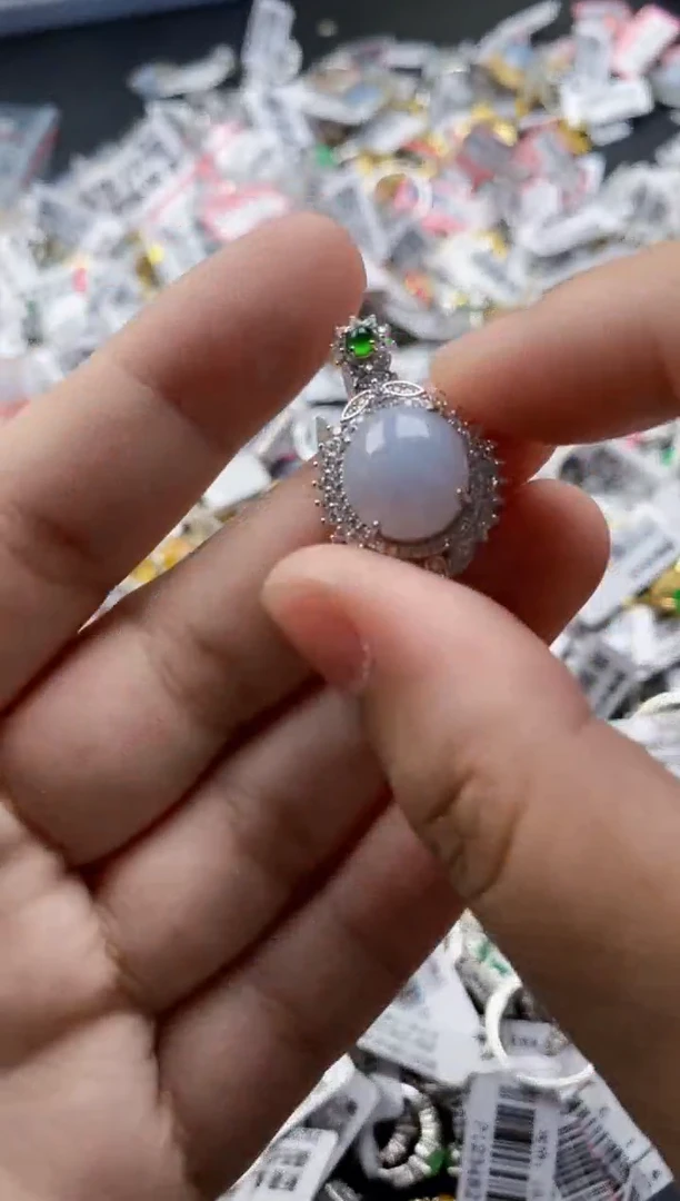 翡翠戒指银S925镶嵌5555---4