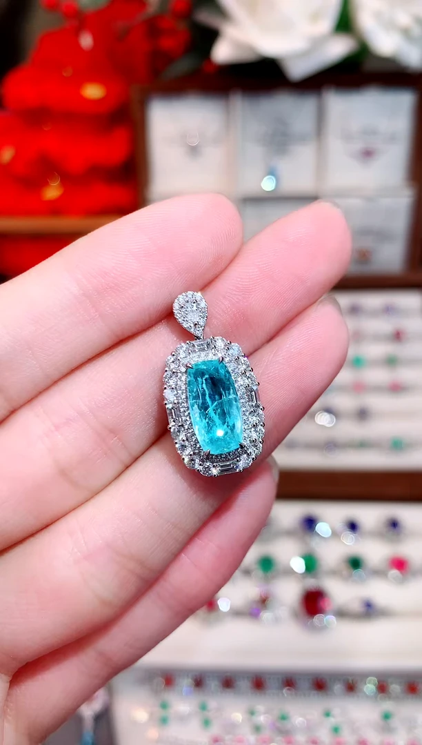 吊坠18K金镶嵌帕拉依巴碧玺2.3ct/天然宝石/七天无理由