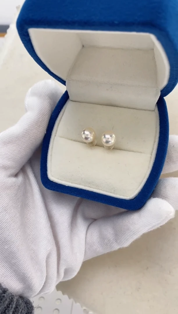 【闪购商品】海水珍珠耳饰18K金镶嵌羽皇金7.5-8特选极光耳钉微瑕