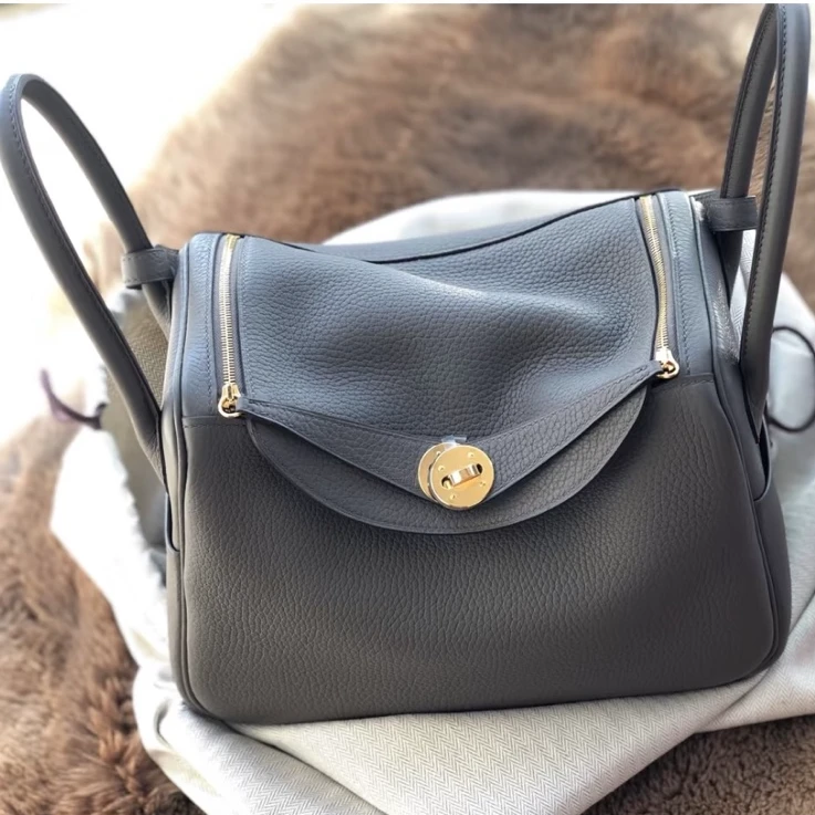 99新 Hermes/爱马仕 -988小花柳 Lindy 30 锡器灰 TC皮 C刻金扣包