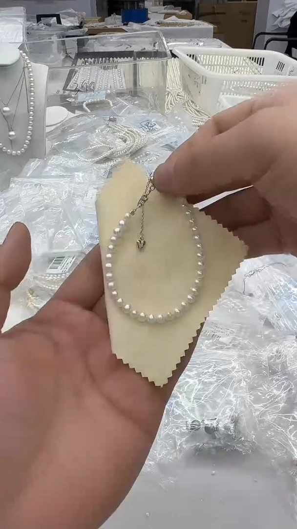 未镶嵌手链淡水珍珠5mm 爱心尾链