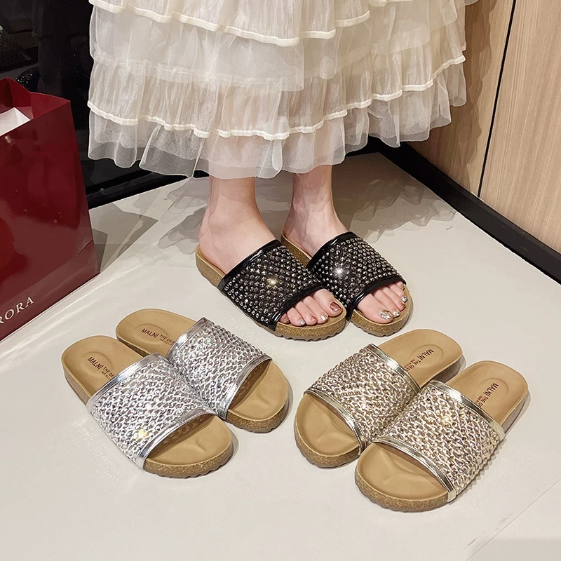 法式复古水钻拖鞋女新款夏季外穿巨好看一字拖鞋A01(水钻拖鞋)