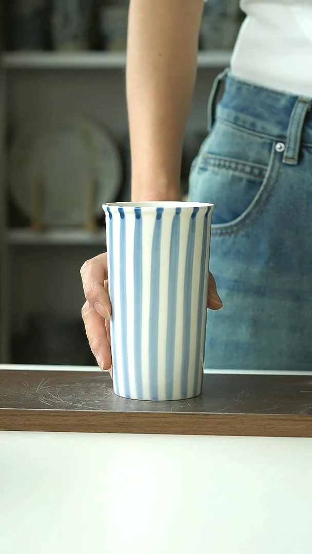 微瑕画釉淡蓝可乐杯400ml@4-2@