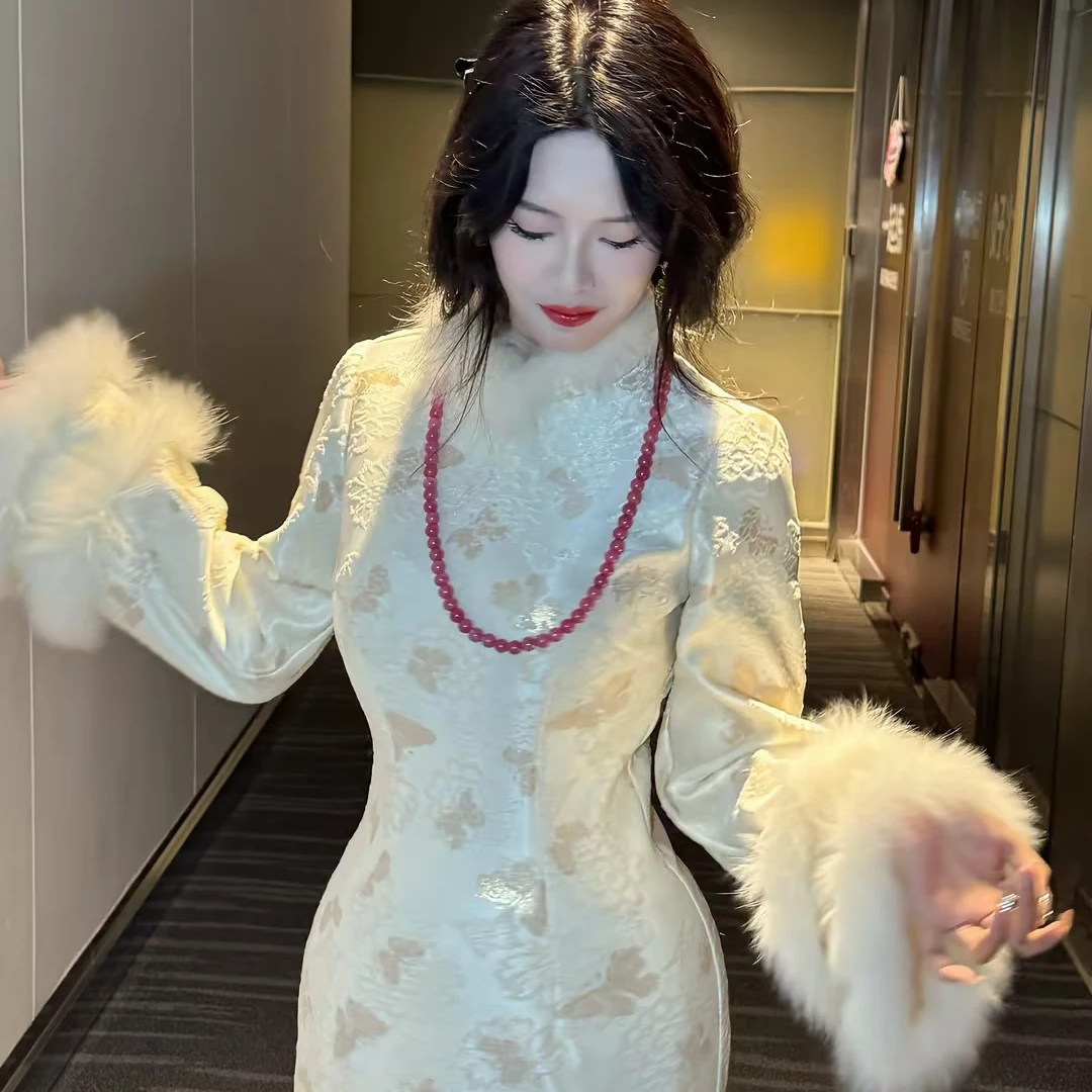 LHMknk1画报夫人原创新中式倒大袖旗袍 魂牵梦萦白 特价不退不换