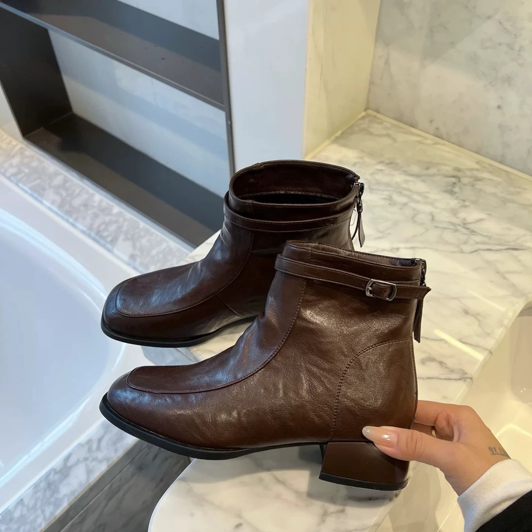 JIUER小短方跟加棉时装短靴 时尚百搭复古1111