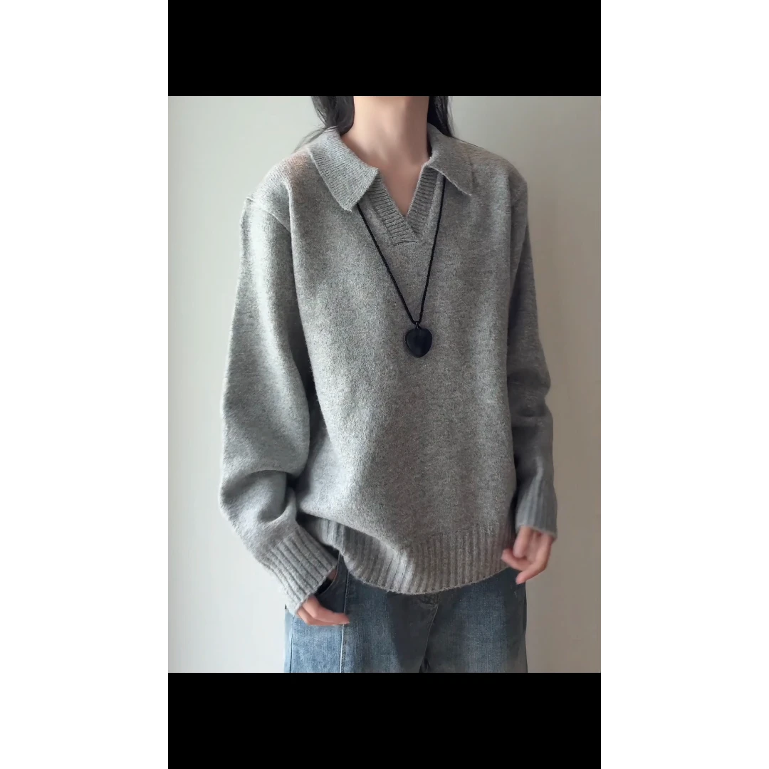 翻领毛衣外套男秋冬季2025新款潮流套头上衣服青少年宽松针织衫男