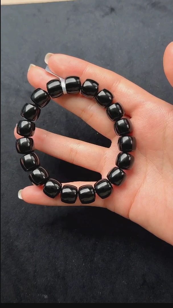 颈饰未镶嵌和田玉032-君瑜-黑青直切手串-N1006-1223