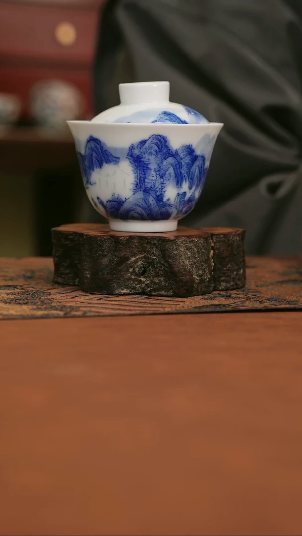 摆件陶山水福利盖碗