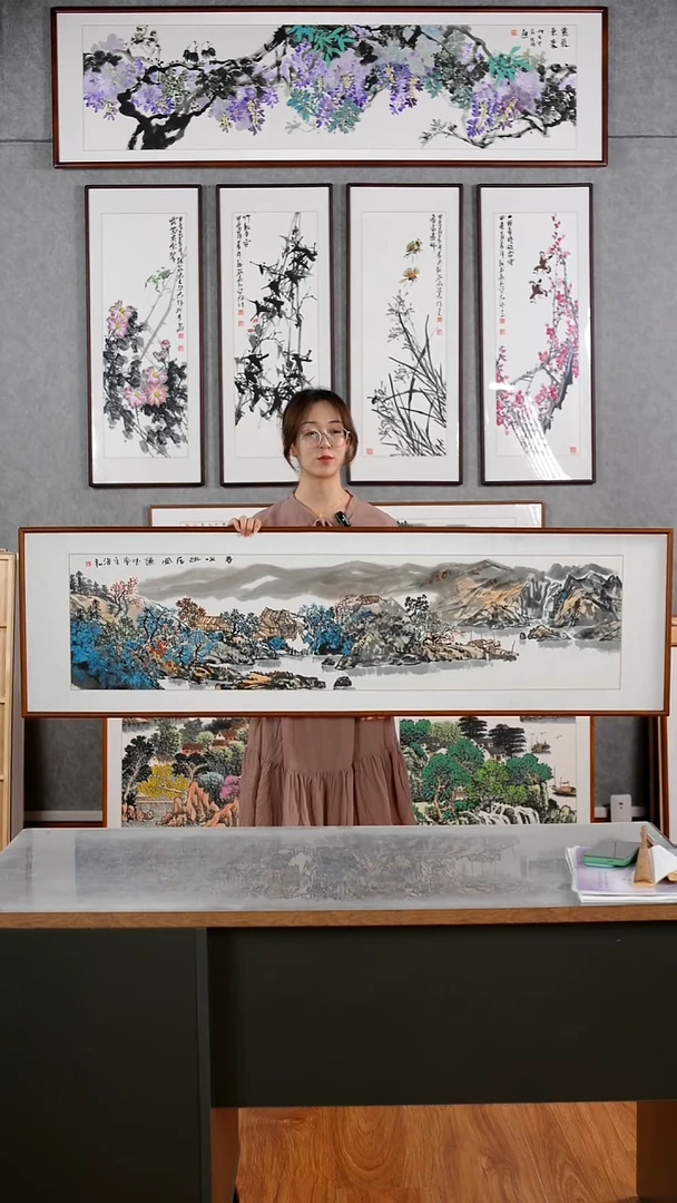 国画董海君《春水幽居图》手绘含框162*47