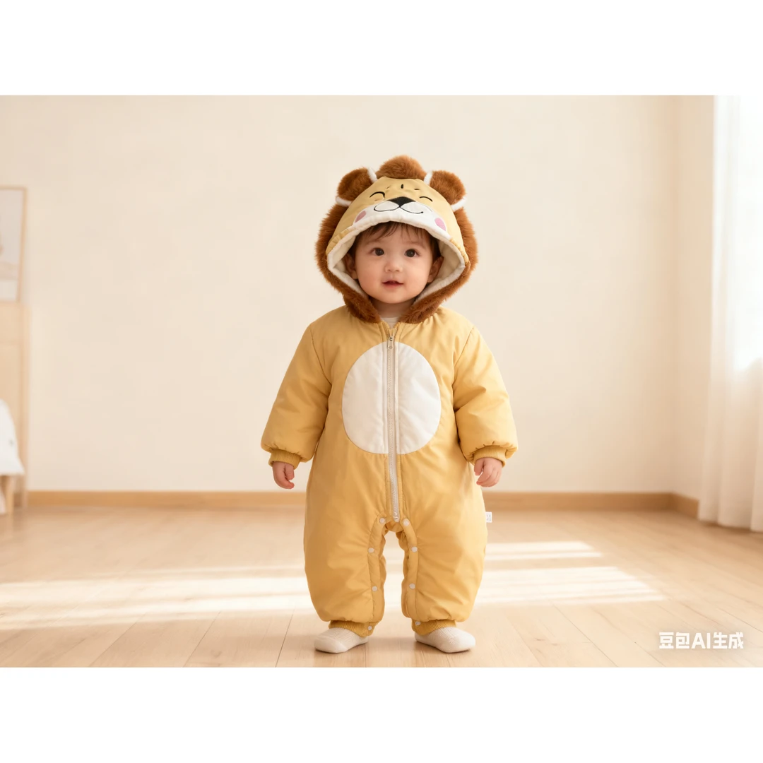 婴幼儿冬季新款萌趣狮子棉哈衣时尚百搭可爱洋气卡通爬服