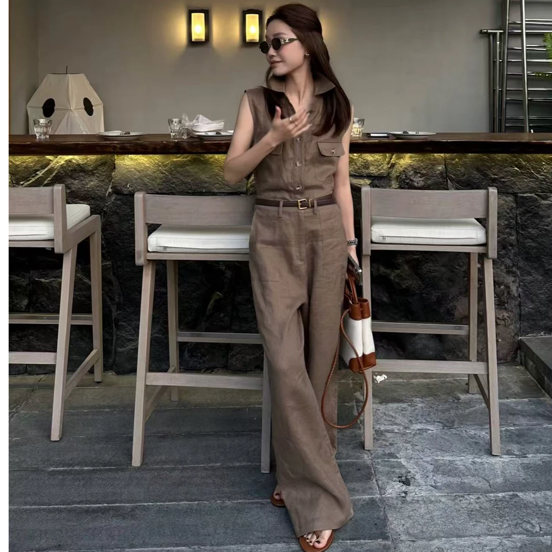 【TuanFit】设计感显瘦工装女装宽松高腰百搭休闲阔腿连体裤603010