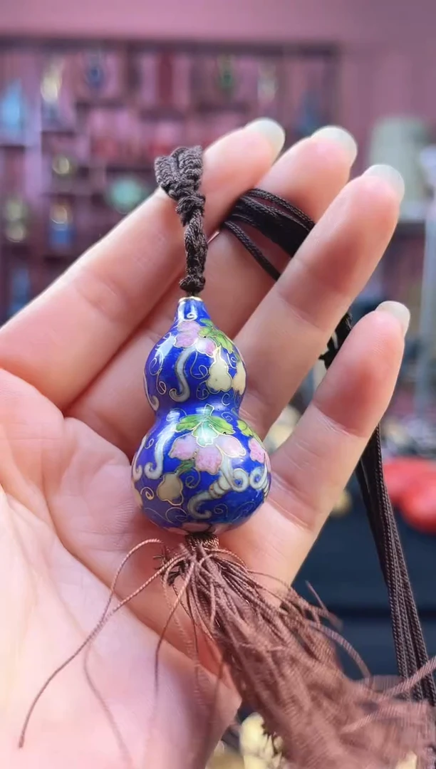 非遗技艺景泰蓝项链葫芦吊坠 宝蓝色