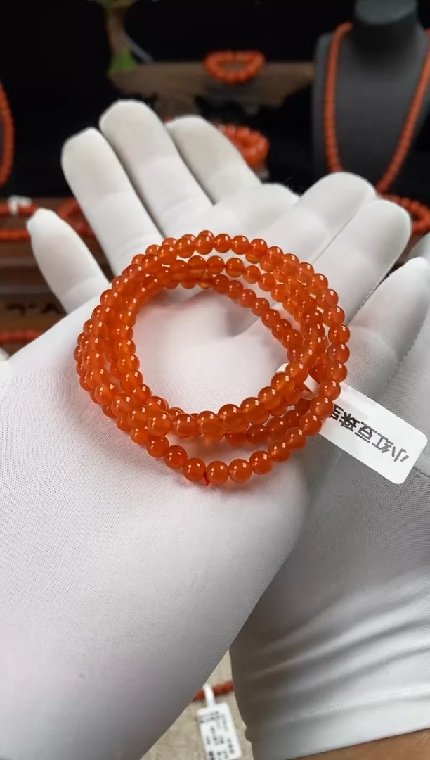 【闪购商品】南红玛瑙手串未镶嵌多圈冰红5mm+