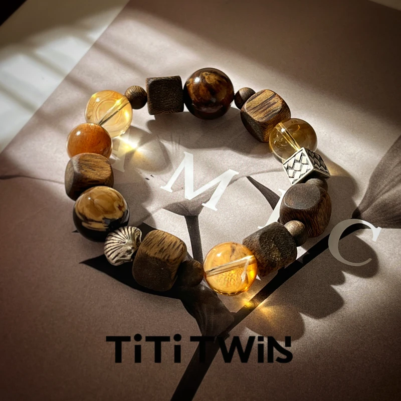 TiTi TWINS 沉香【金沙砾】原创天然沉香巴西黄水晶多宝设计手串