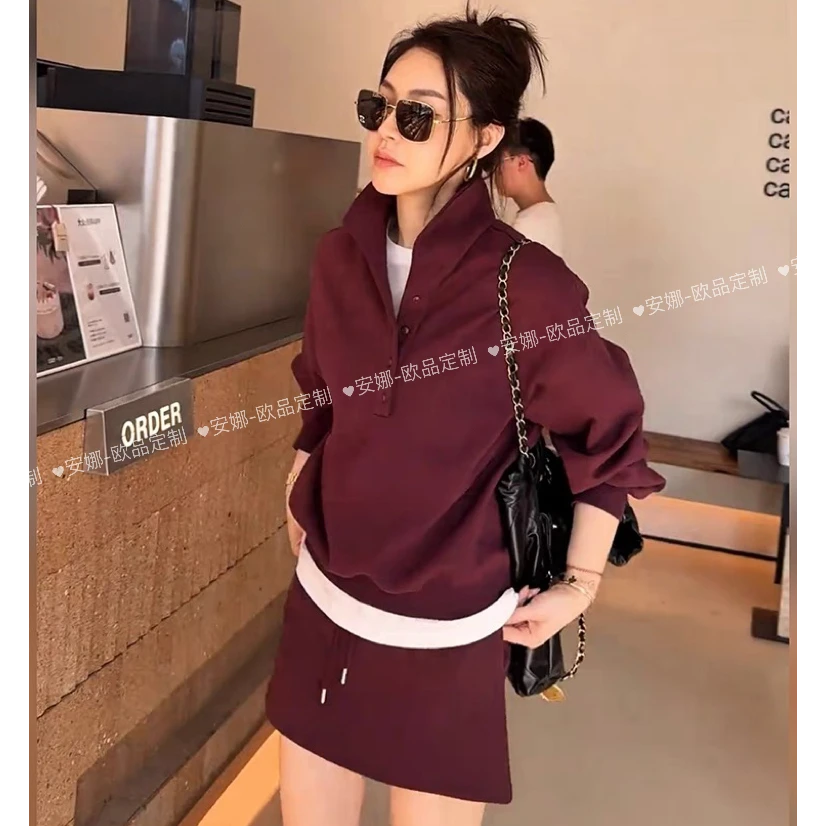 2025春季新款纯色高级感时尚百搭立领半开领纯色宽松休闲女士卫衣