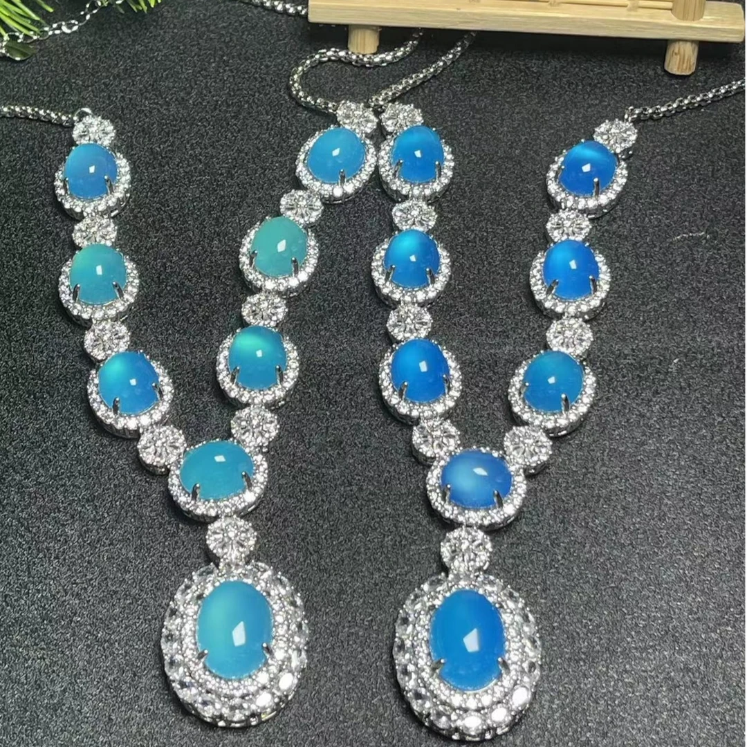 ST7085【福嘟嘟】蓝阿塞光蓝玛瑙蛋面项链-送礼佳品-多样性只发一件