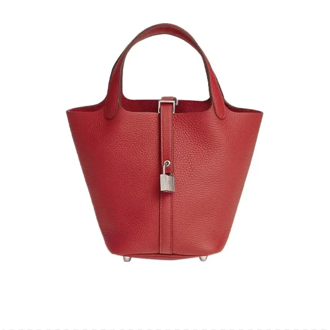 99新 Hermes/爱马仕  菜篮子18红银扣tc皮手提包