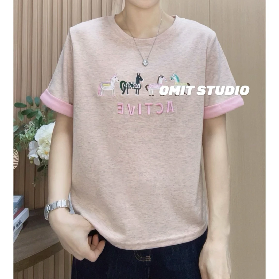 【小马乐园】新款双面重工艺刺绣正肩常规短袖