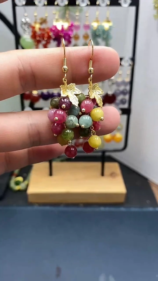 碧玺耳饰银S925镀金镶嵌尺寸6mm葡萄06