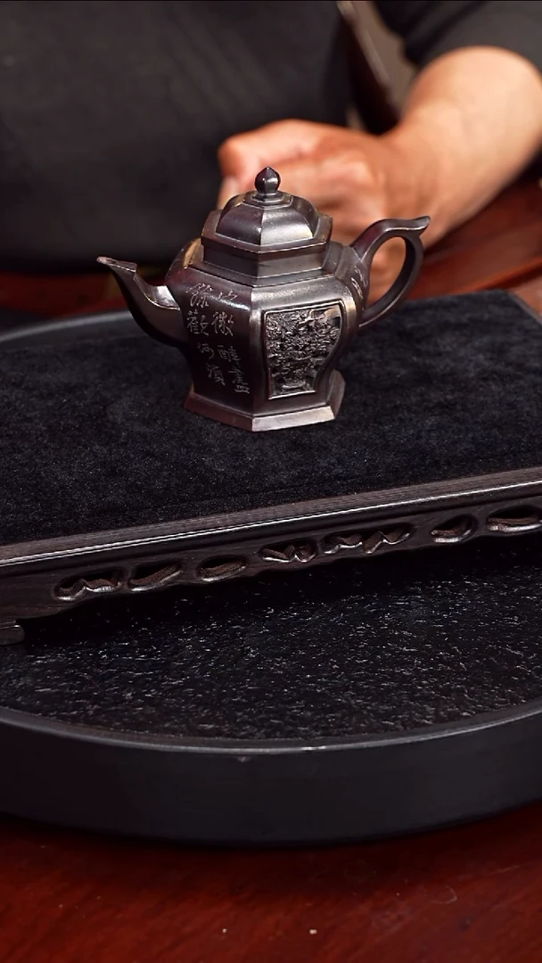 茶壶紫砂杨君保  镂空六方宫灯26 黑墩头柴烧 175毫升 单国强