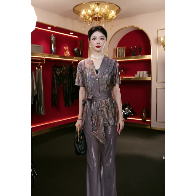 YINGHOU【静静】轻奢夏季气质复古定位花时尚设计师优雅套装61982