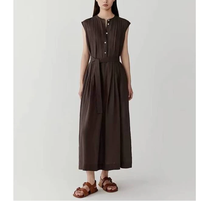 W-1336【禾】夏季新款  无袖收腰百搭连衣裙女