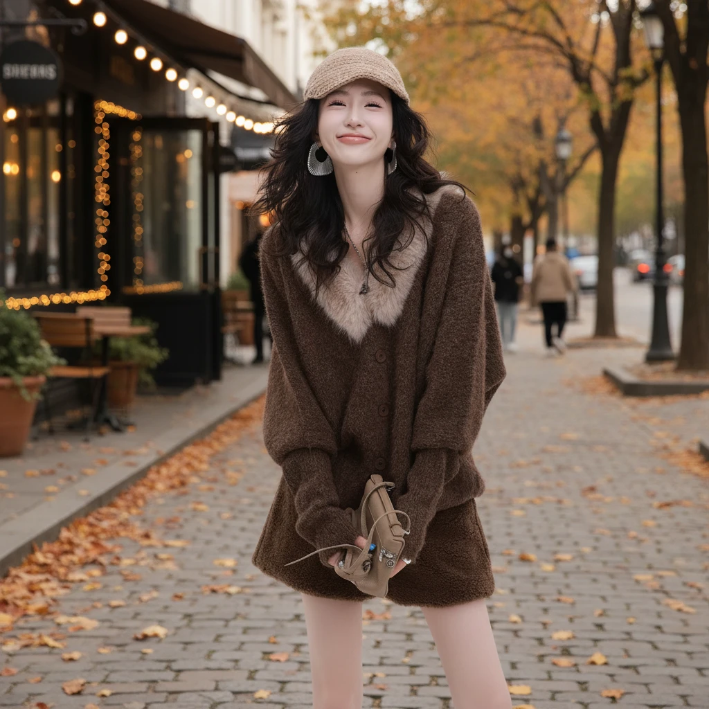 巨好看的毛领毛衣开衫外套女秋冬季新款宽松慵懒风高级感针织上衣