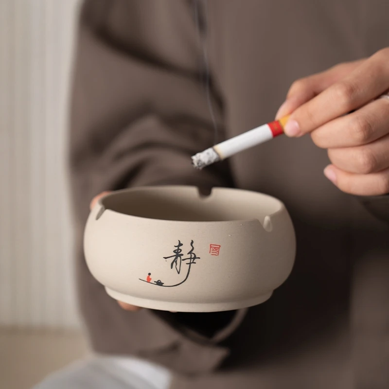 F246创意粗陶大号烟灰缸家用客厅办公室中式复古个性防风烟缸