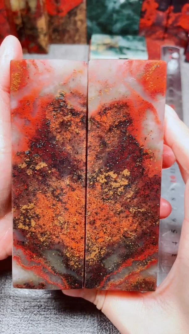 玉桂林鸡血玉素章大地玉化对章1