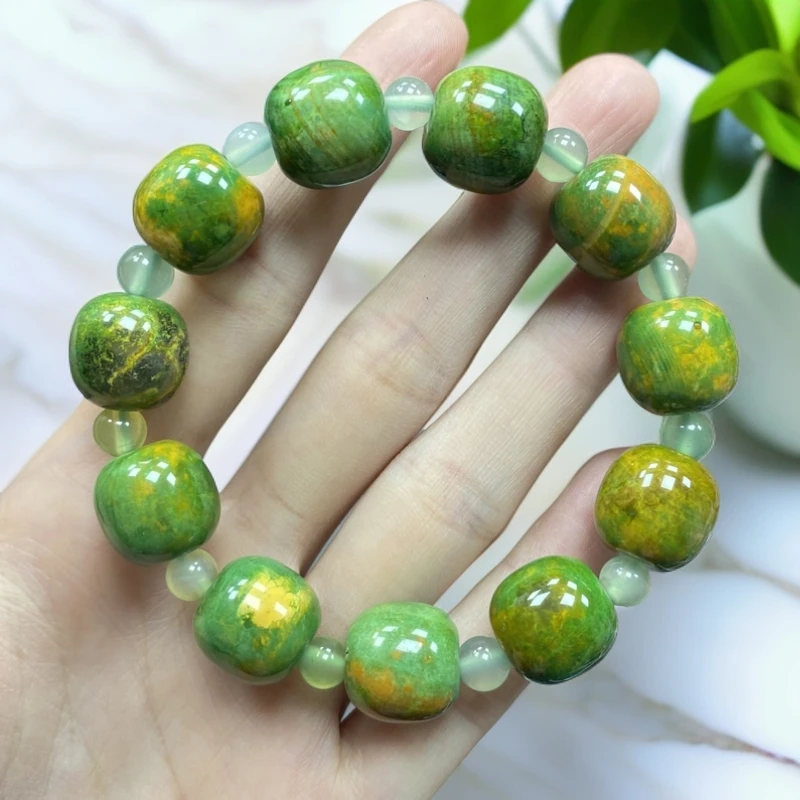 青绿花青玛瑙鼓珠手串尺寸约13x18mm11颗