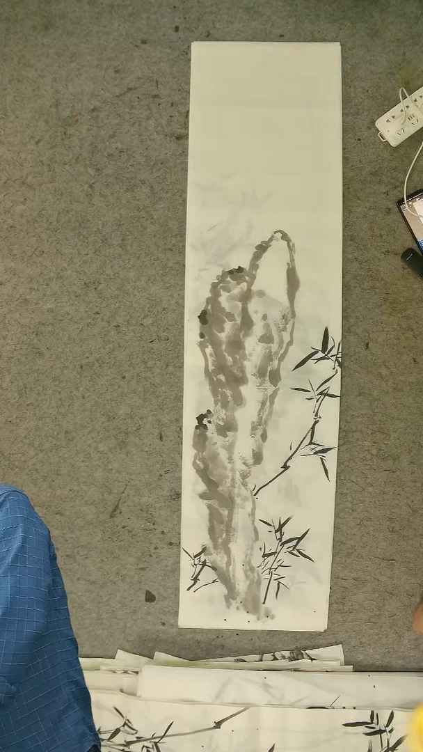 国画四尺对开  墨竹条屏 34*138cm