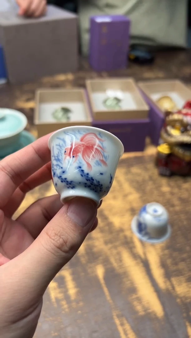 一儒堂 青花金鱼小铃铛杯