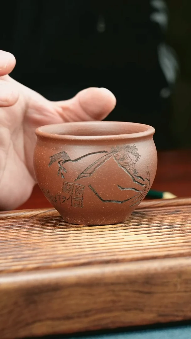 茶杯紫砂紫玉金砂钟馗