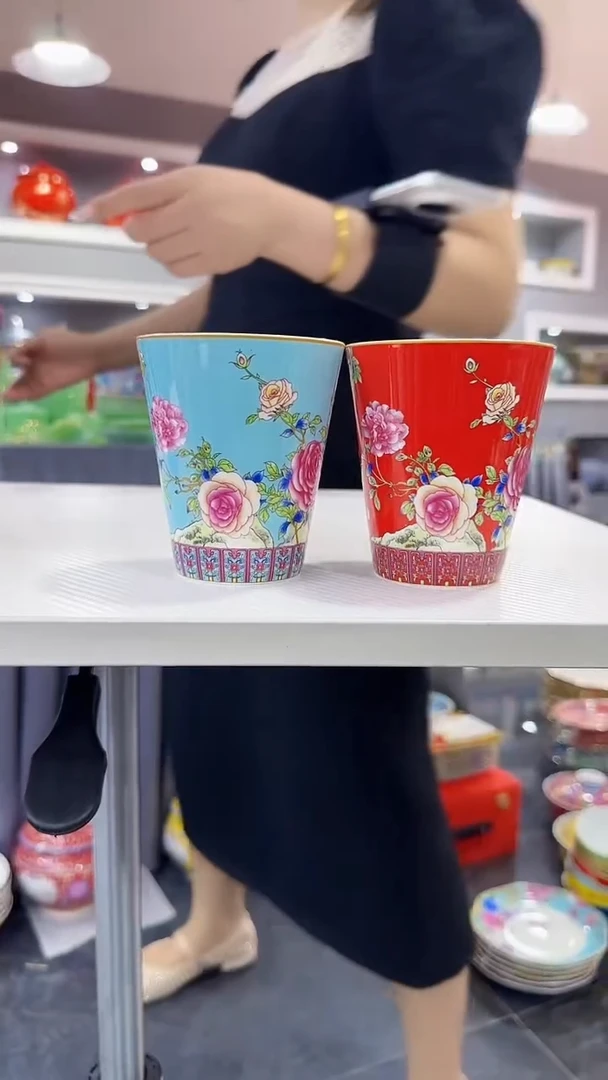 瓷片牡丹花卉杯子2只装景德镇陶瓷