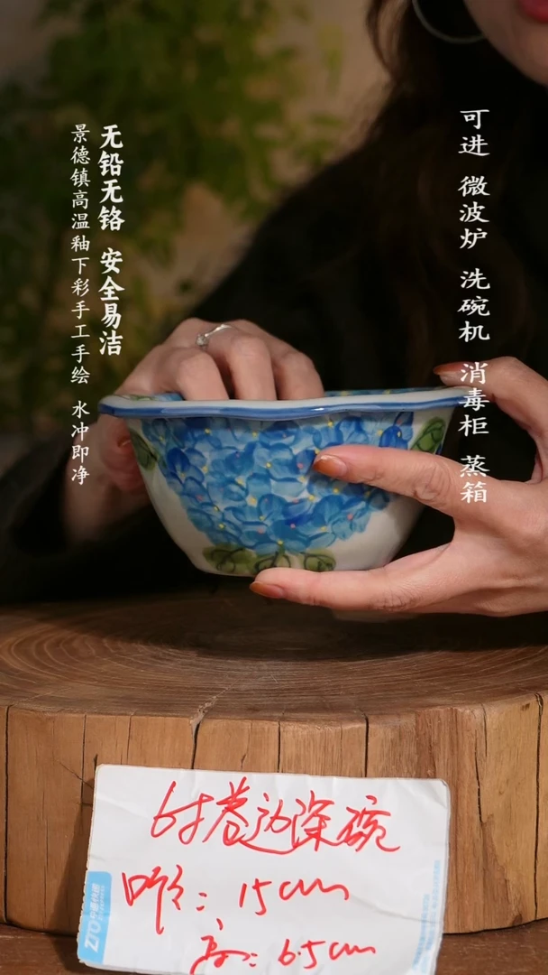 碗陶瓷景德镇高温瓷釉下彩手绘陶瓷