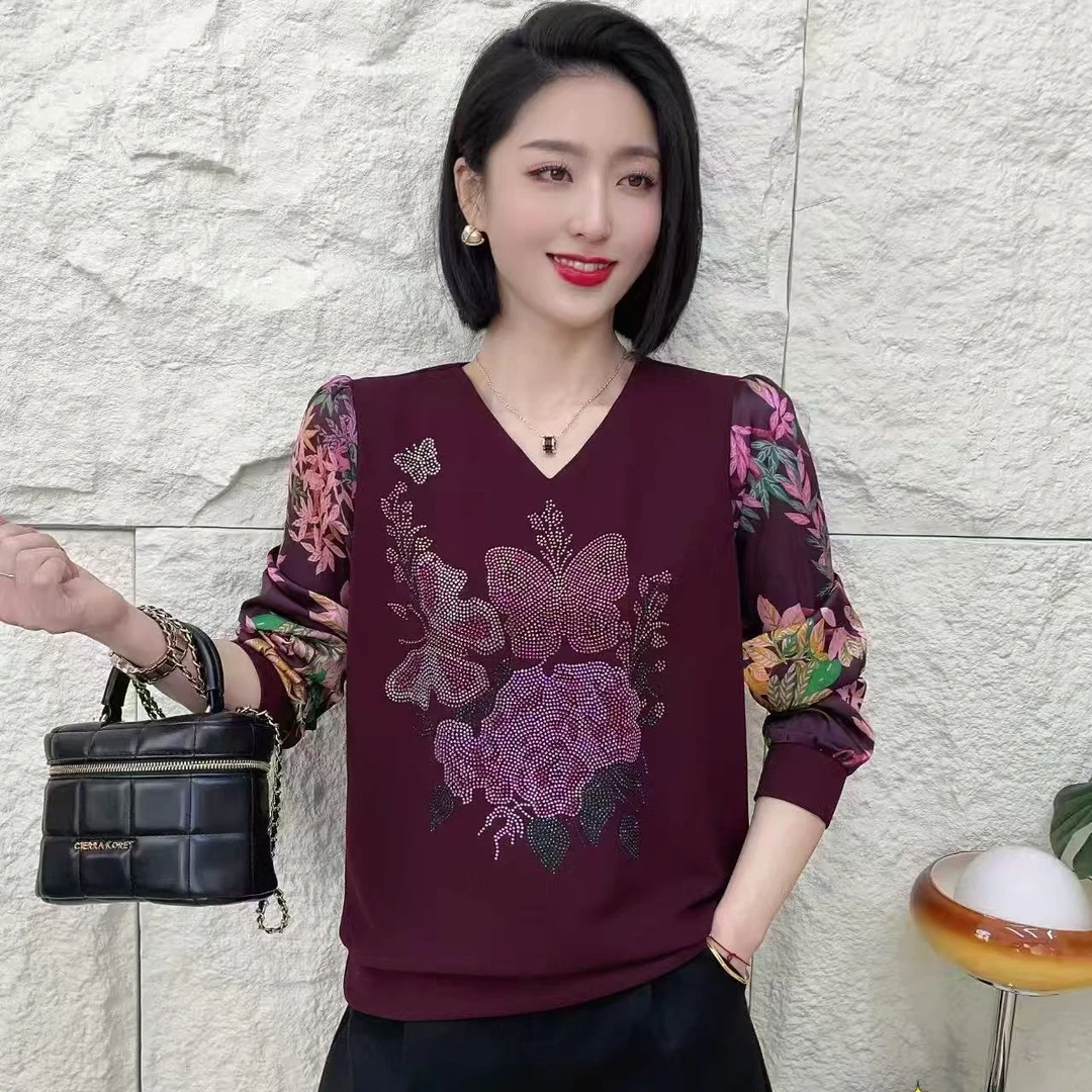 【丽姐家】春季新款妈妈装打底长袖时尚洋气宽松百搭大码女士上衣