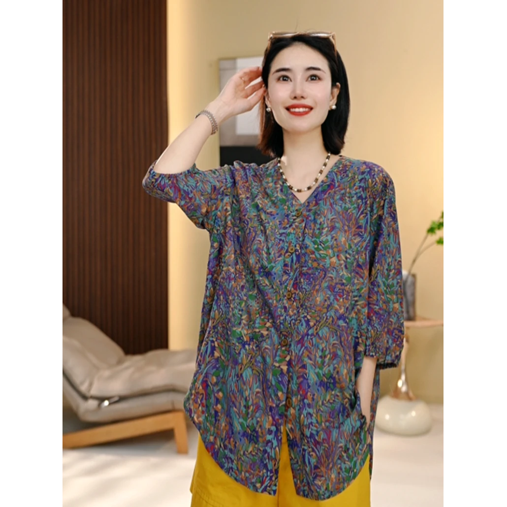 BEIJU 2025新款时尚气质百搭显瘦轻奢洋气设计感印花衬衫女5855
