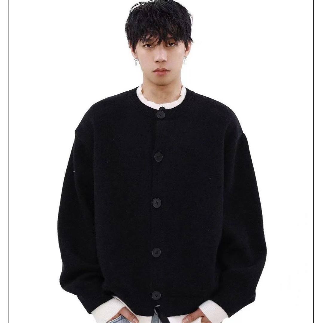 撞色拼接假两件开衫毛衣外套男冬季韩版痞帅打底针织衫情侣款上衣