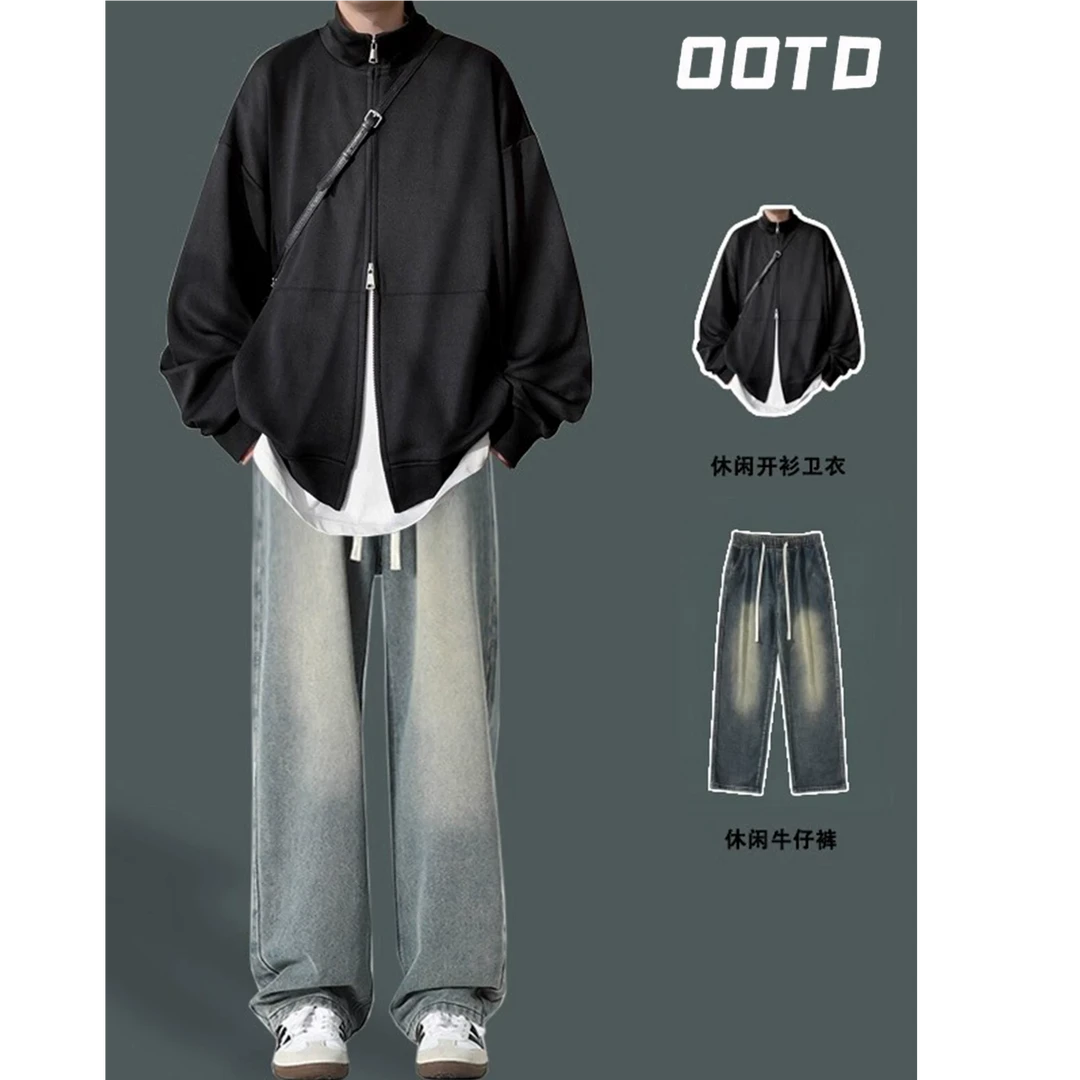 男生秋冬穿搭个性 cleanfit 小众高级感高知感外套牛仔裤套装118