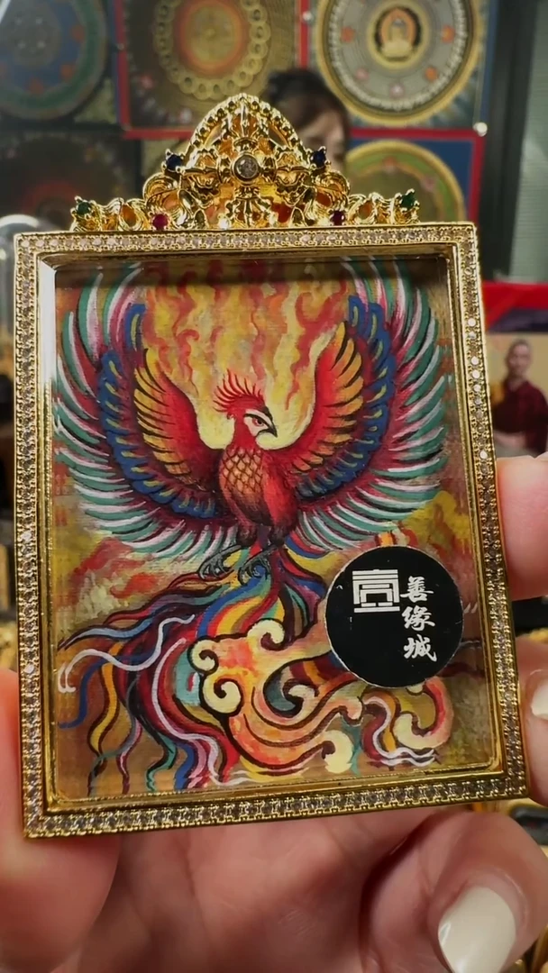 吊坠梵绘天集手绘唐卡朱雀离火图