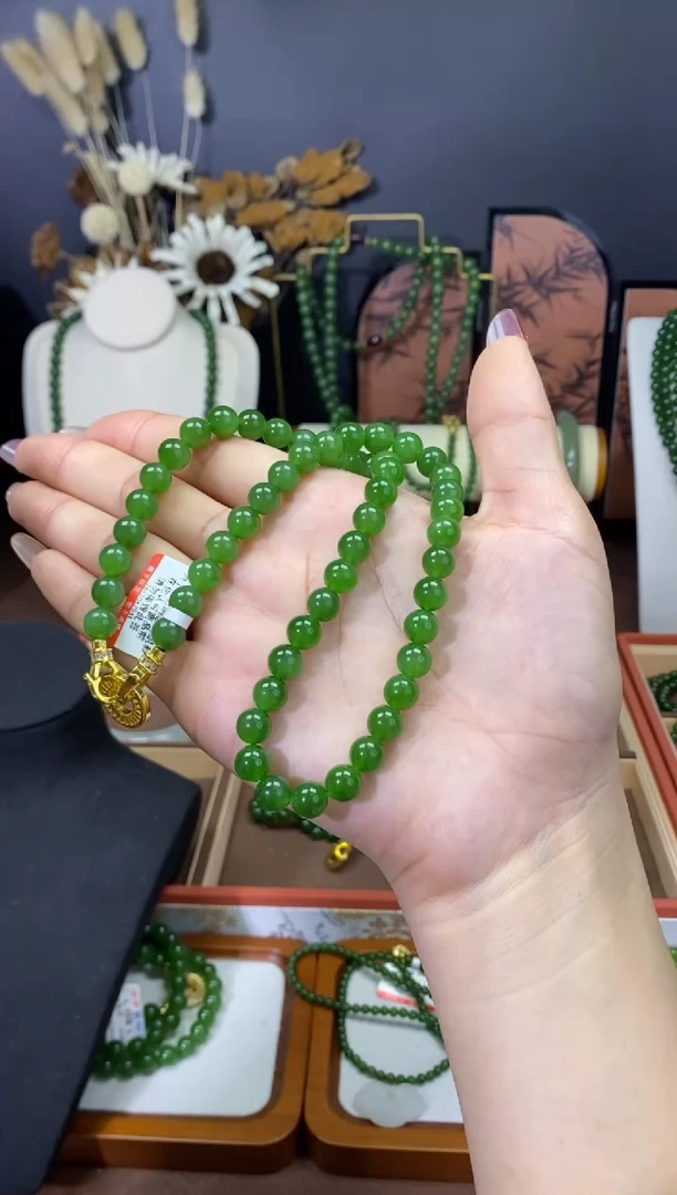 【闪购商品】和田玉（碧玉）颈饰未镶嵌8mm色标正阳无黑