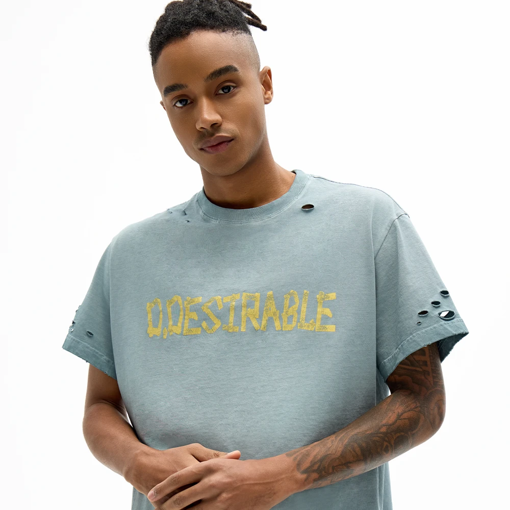 D.Desirable West Coast LA-蓝色奶酪复古破洞T恤