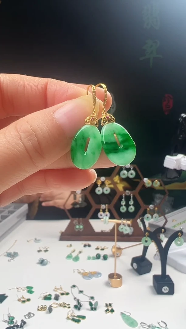 18K金镶嵌翡翠耳饰002