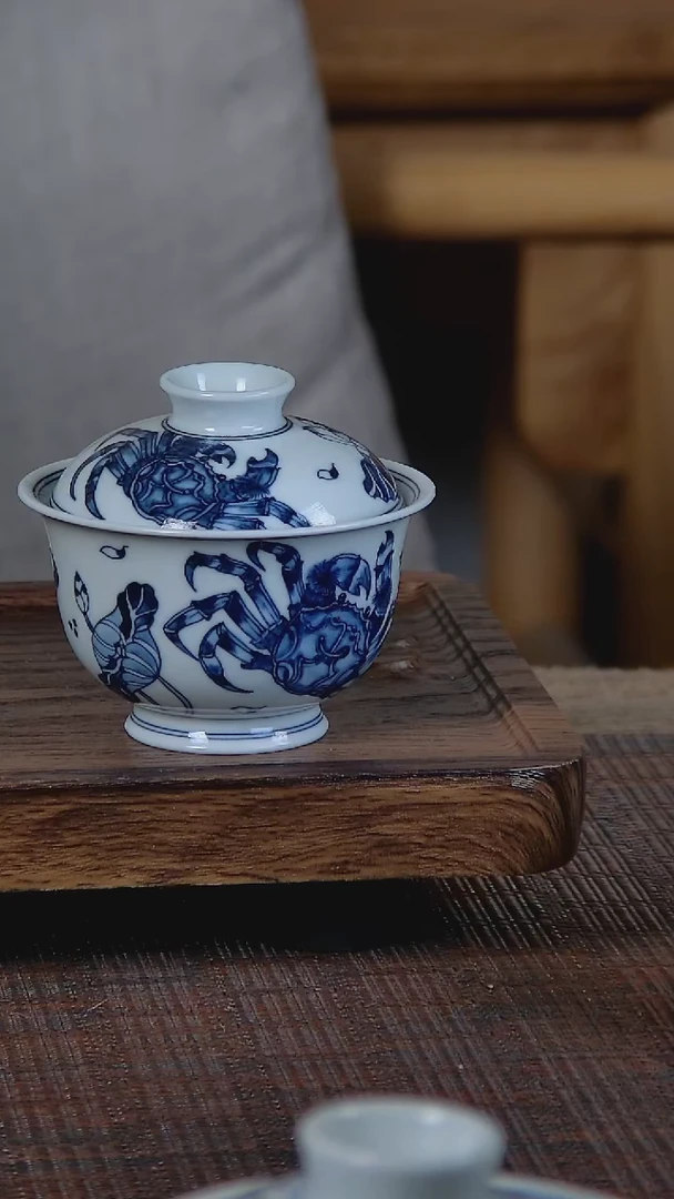 【闪购商品】折葵非器手工手绘螃蟹盖碗