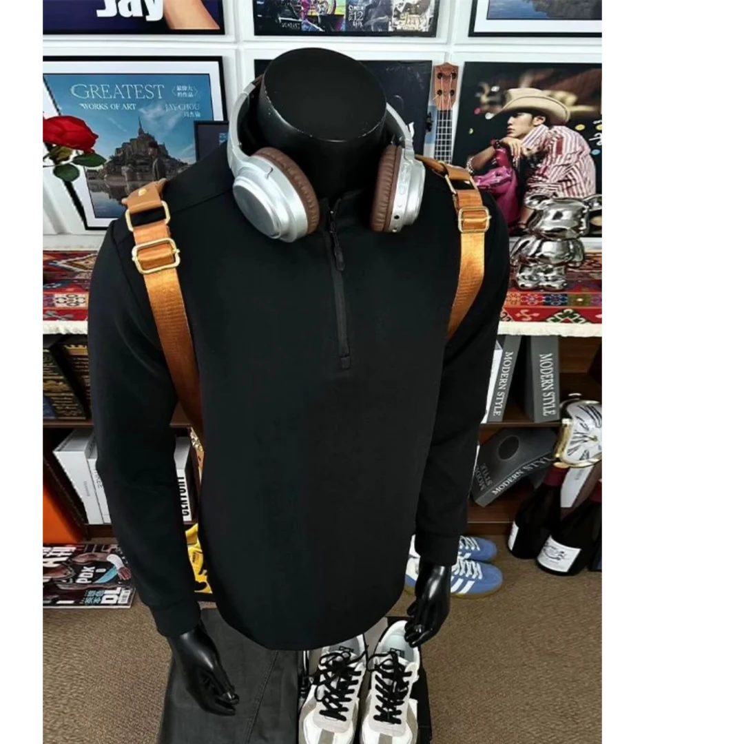 黑色半拉链德绒打底衫男秋冬立领修身长袖T恤cleanfit内搭打底衫