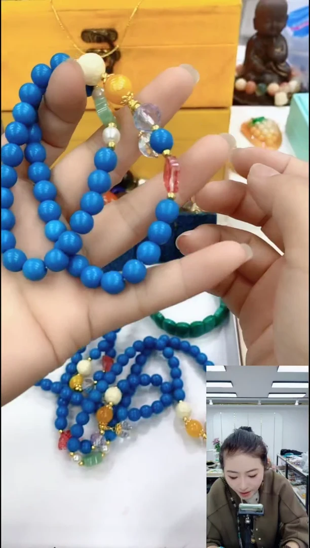 玛瑙/玉髓颈饰合金2866蓝色双圈