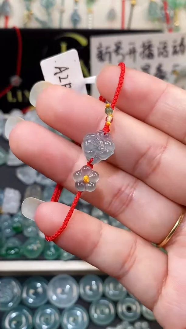 散珠翡翠莲花小花手绳 手围15