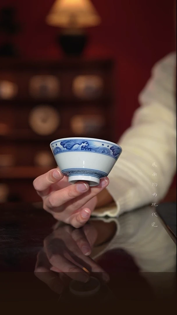 小古珍藏-全手工手绘海浪纹--金麟盏