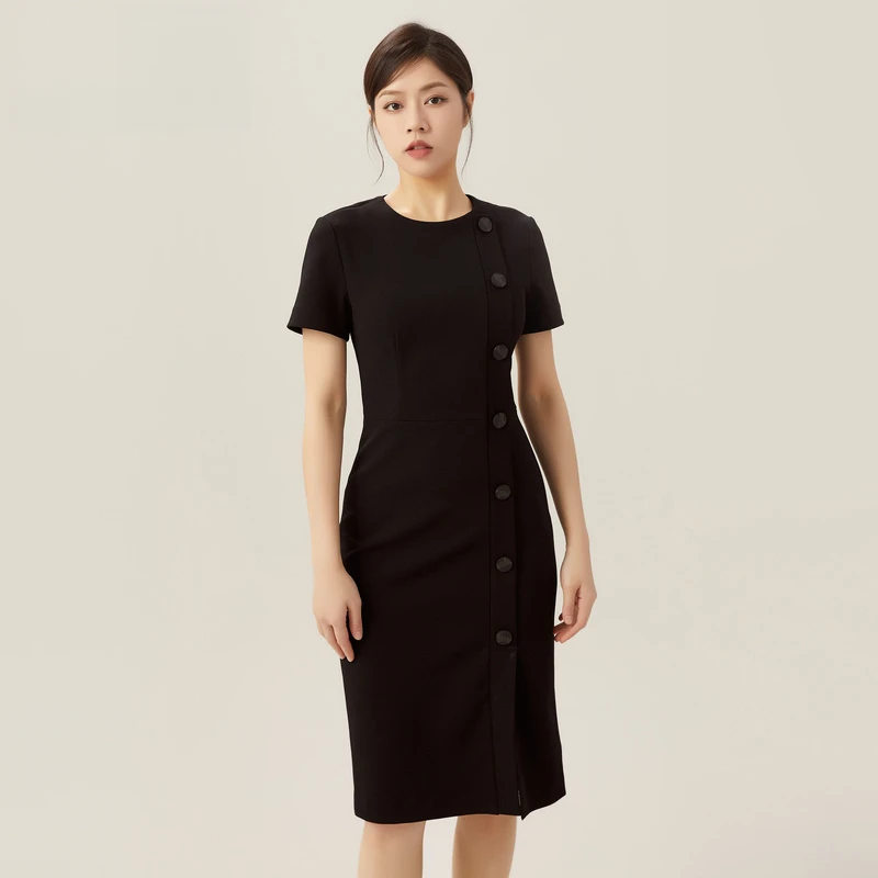 哥弟新款王妃裙优雅气质显瘦开叉短袖连衣裙收腰中长裙女1500292