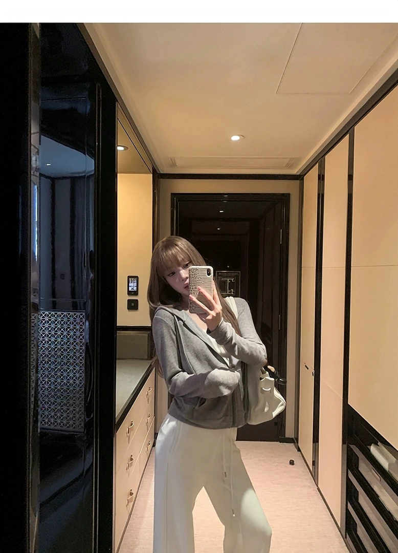 法式纯欲风性感短款灰色外套白色高腰修身显瘦休闲裤套装女2025夏